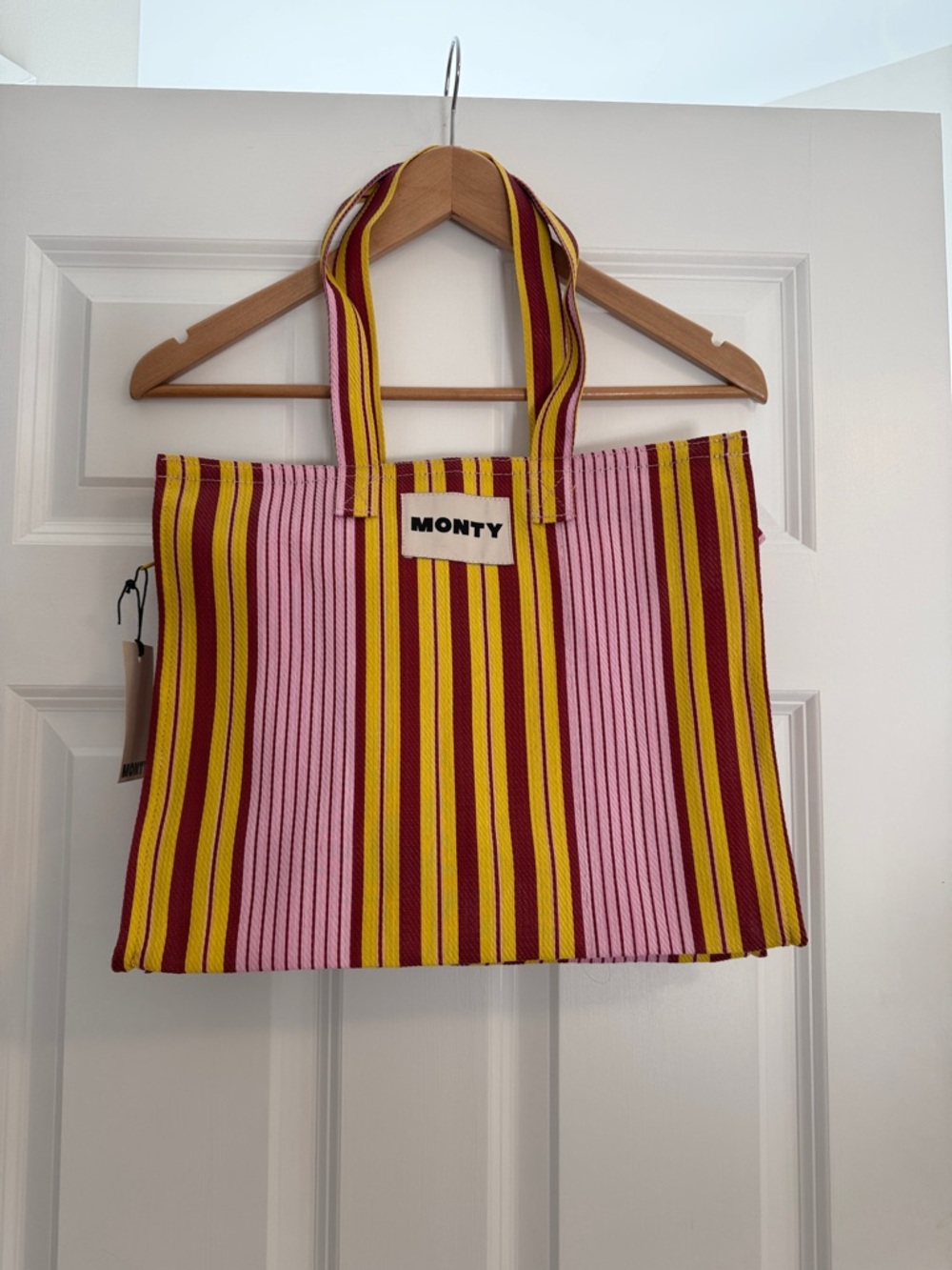 Pink & Yellow Striped Canvas Tote